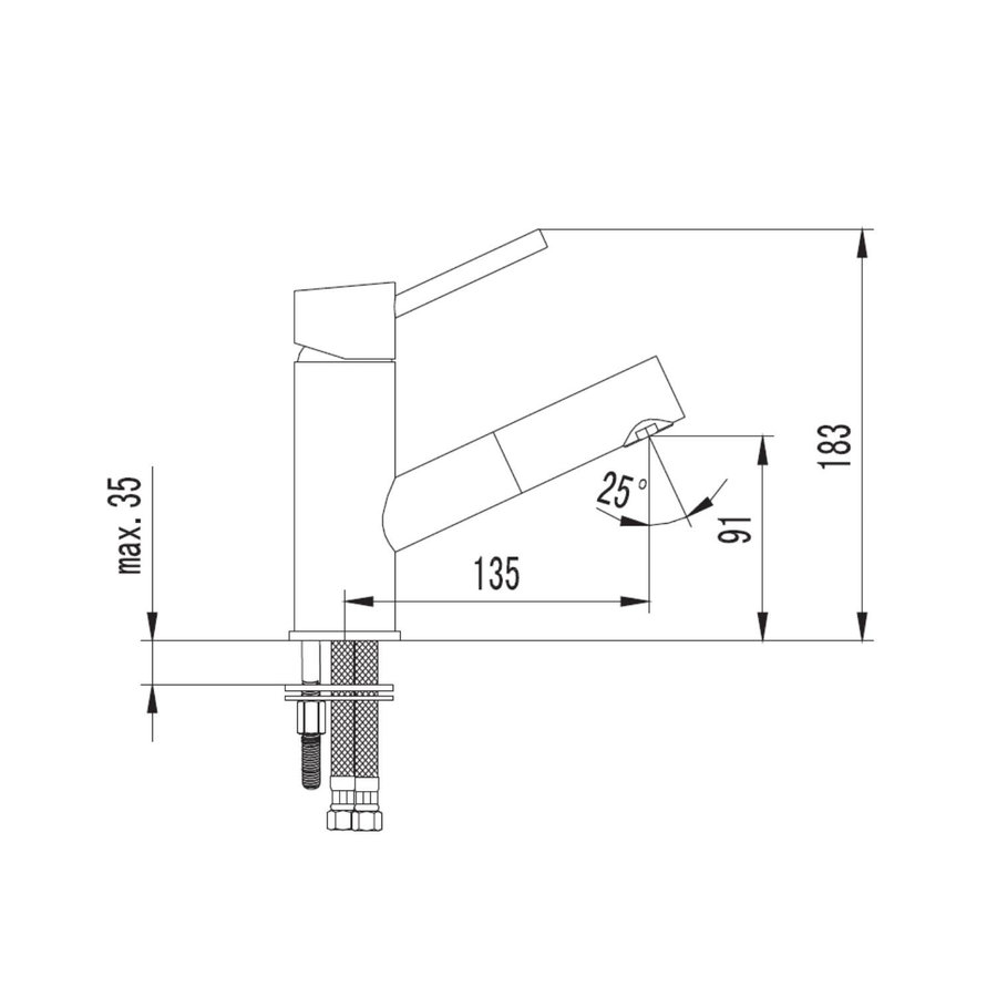 Wastafelmengkraan Sapho Paris 1-hendel Recht 18.3 cm met Uittrekbare Spray Chroom