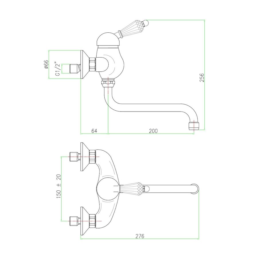 Badmengkraan Sapho KirkÃ© 1-hendel Kristal Retro Uitloop Gebogen 20 cm Chroom