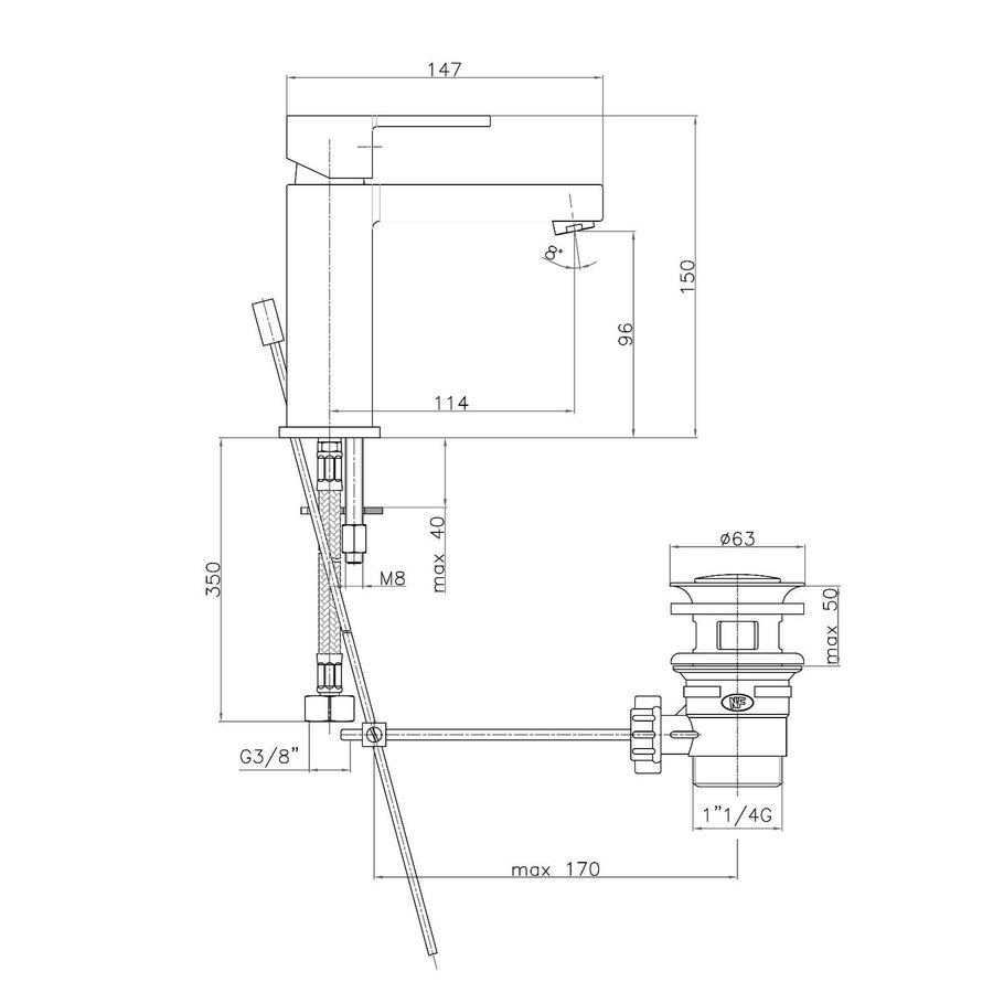 Wastafelmengkraan Sapho Espada 1-hendel Recht 15 cm met Clickwaste Chroom