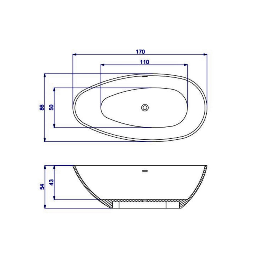 Vrijstaand Ligbad Salenzi Unica 170x86x54 cm Solid Cast Glans Wit