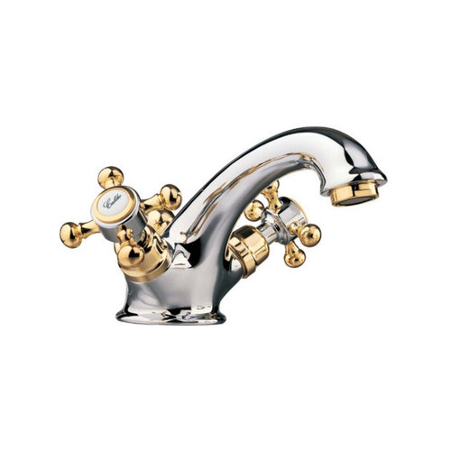 Wastafelmengkraan Sapho Antea 2-knop Uitloop 6.5 cm Chroom / Goud (incl. clickwaste) 