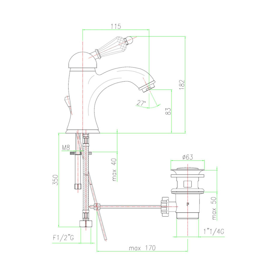 Wastafelmengkraan Sapho KirkÃƒÂ© Retro Kristal 1-hendel Gebogen 18.2 cm Chroom (incl. clickwaste)