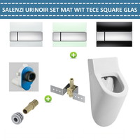 Urinoir Set Salenzi Hung Achterinlaat Mat Wit met TECE Square Drukplaat Glas