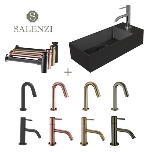 Salenzi Fonteinset Spy 45x20 cm Mat Zwart (Keuze uit 8 kranen in 4 kleuren) 