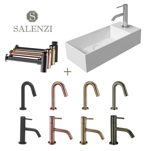 Salenzi Fonteinset Spy 45x20 cm Glans Wit (Keuze uit 8 kranen in 4 kleuren) 