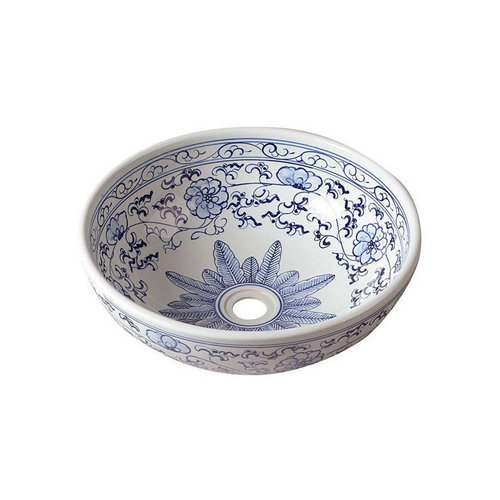 Waskom Sapho Priori Rond 42x15 cm Keramiek Bloemenpatroon Blauw / Wit 