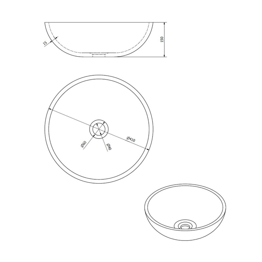 Waskom Sapho Priori Rond 41x15 cm Keramiek Decor Blauw / Grijs