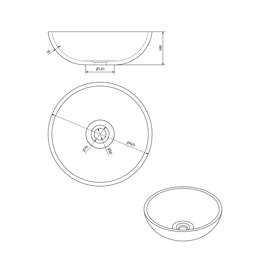 Waskom Sapho Attila Rond 42.5x14 cm Keramiek Gebroken Wit