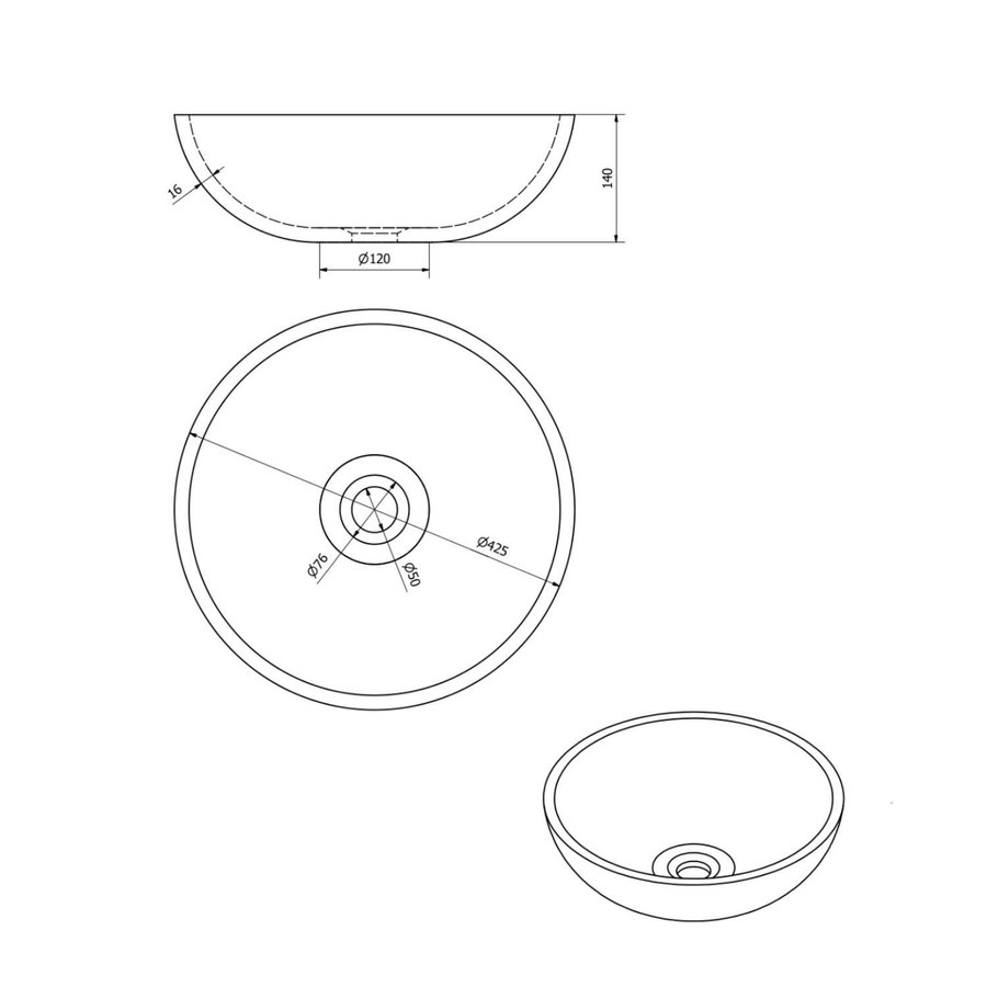 Waskom Sapho Attila Rond 42.5x14 cm Keramiek Bruin