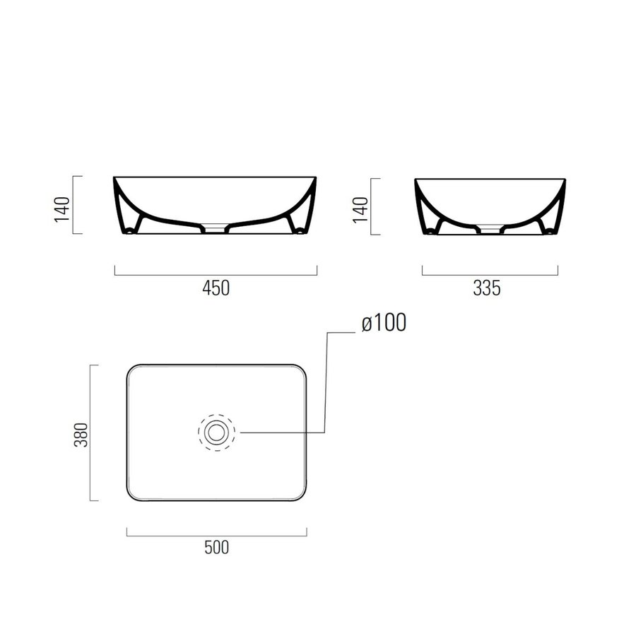 Waskom Sapho Sand Rechthoek 50x38x14 cm Keramiek Mat Wit