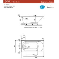 Ligbad Allibert Diva 140x70x52 cm