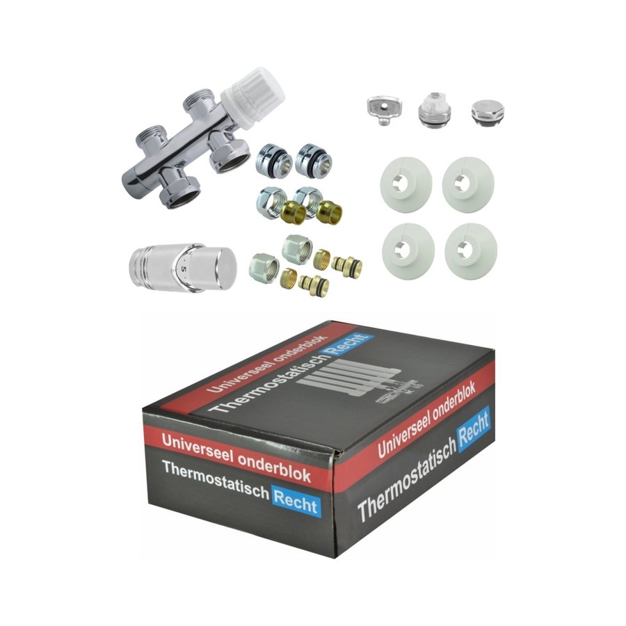 Radiator Onderblok Aqua Splash Recht Midden Chroom (voor middenaansluiting)