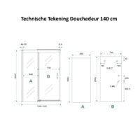 AQS Douchecabine Softclose 2.0 140 cm met Nisdeur en Zijwand 8mm Aluminium NANO Coating (alle varianten)