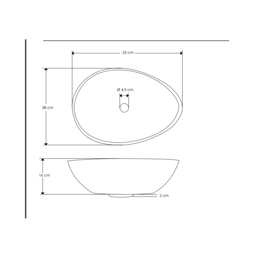 Waskom Opbouw Salenzi Beton 53x38x16 cm Ovaal Mat Grijs