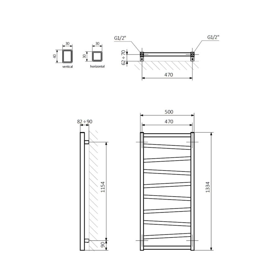 Designradiator Sapho Zig Recht 50x133.4 cm 490W Antraciet