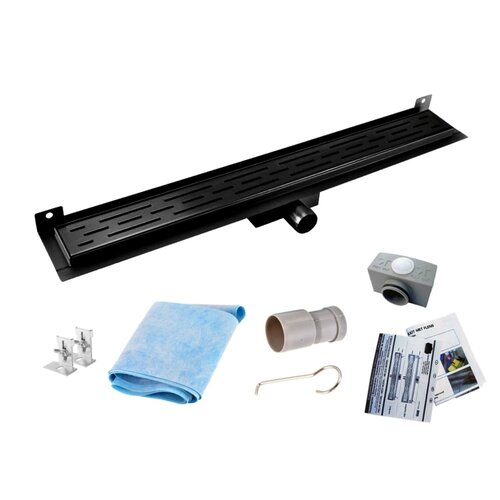 Mat Zwarte RVS Douchegoot Muurflens met uitneembaar sifon 90x7cm 6,7cm diep Mat Zwart 