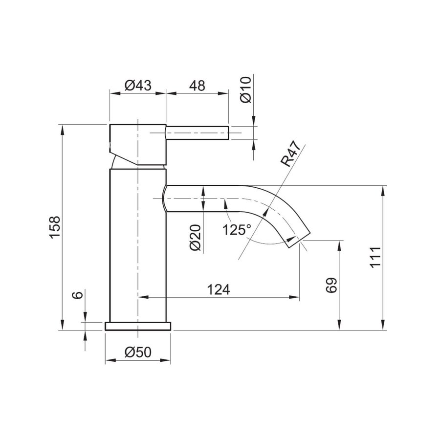 Wastafelmengkraan Sapho Minimal 1-hendel Gebogen 15.8 cm RVS