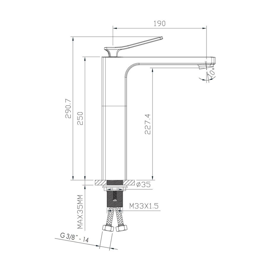 Wastafelmengkraan Sapho Jumper 1-hendel Recht Hoog 29 cm Chroom