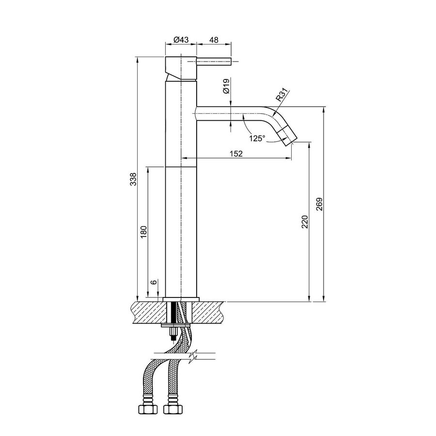 Wastafelmengkraan Sapho Minimal 1-hendel Gebogen Hoog 33.8 cm RVS