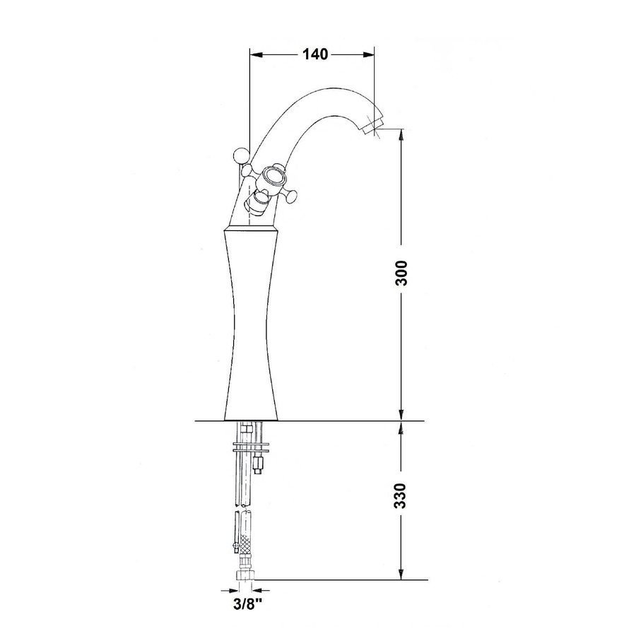 Wastafelmengkraan Sapho Antea 2-knop Gebogen Hoog 30 cm Chroom / Goud (incl. pop-up waste)