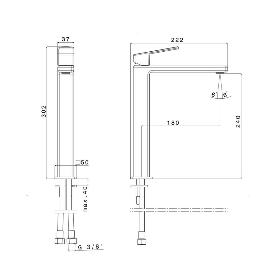 Wastafelmengkraan Sapho Notos 1-hendel Recht Hoog 30.2 cm Chroom