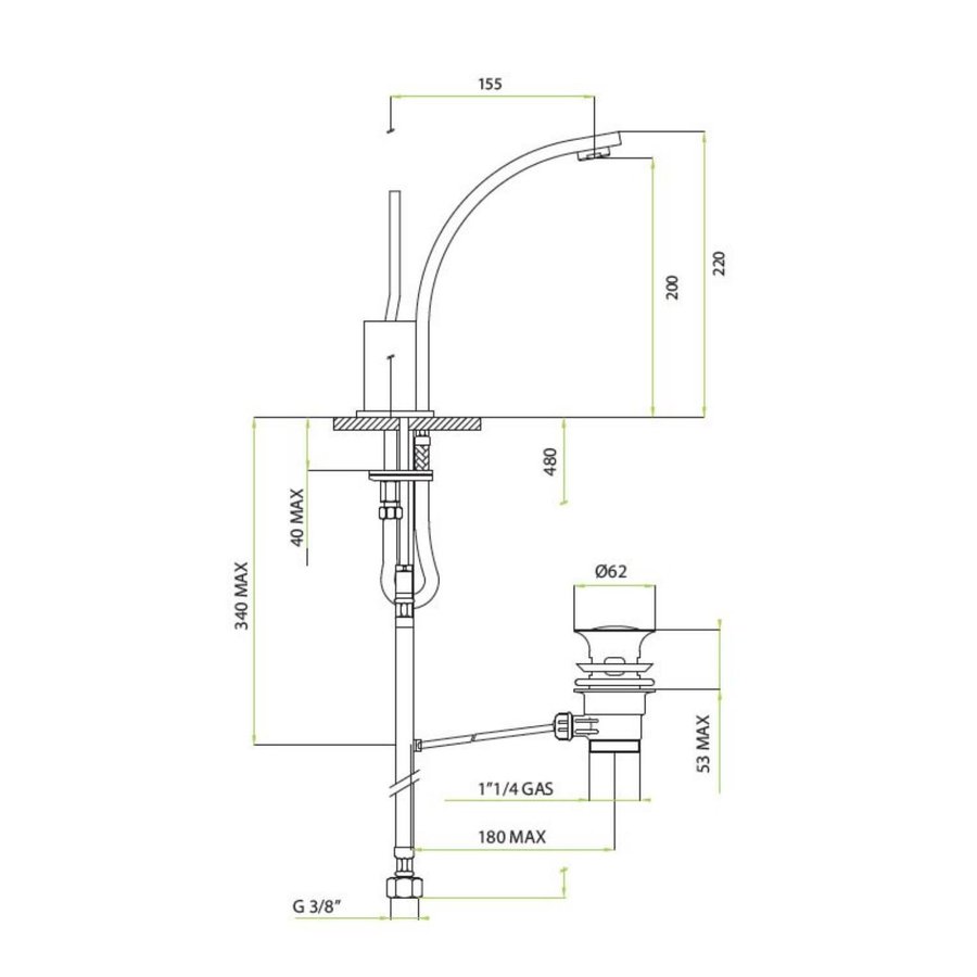 Wastafelmengkraan Sapho Thor Joystick Gebogen 22 cm Chroom (incl. pop-up waste)