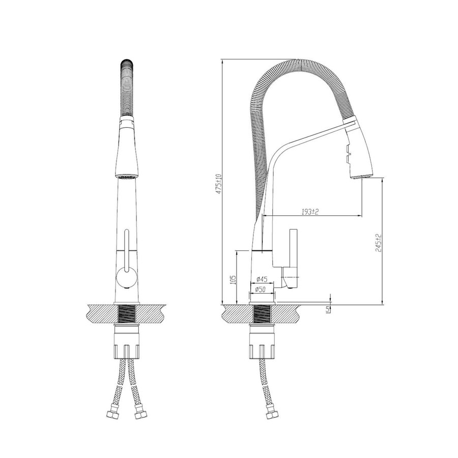 Keukenmengkraan Sapho Arla 1-hendel 47.5 cm met Uittrekbare Uitloop Chroom