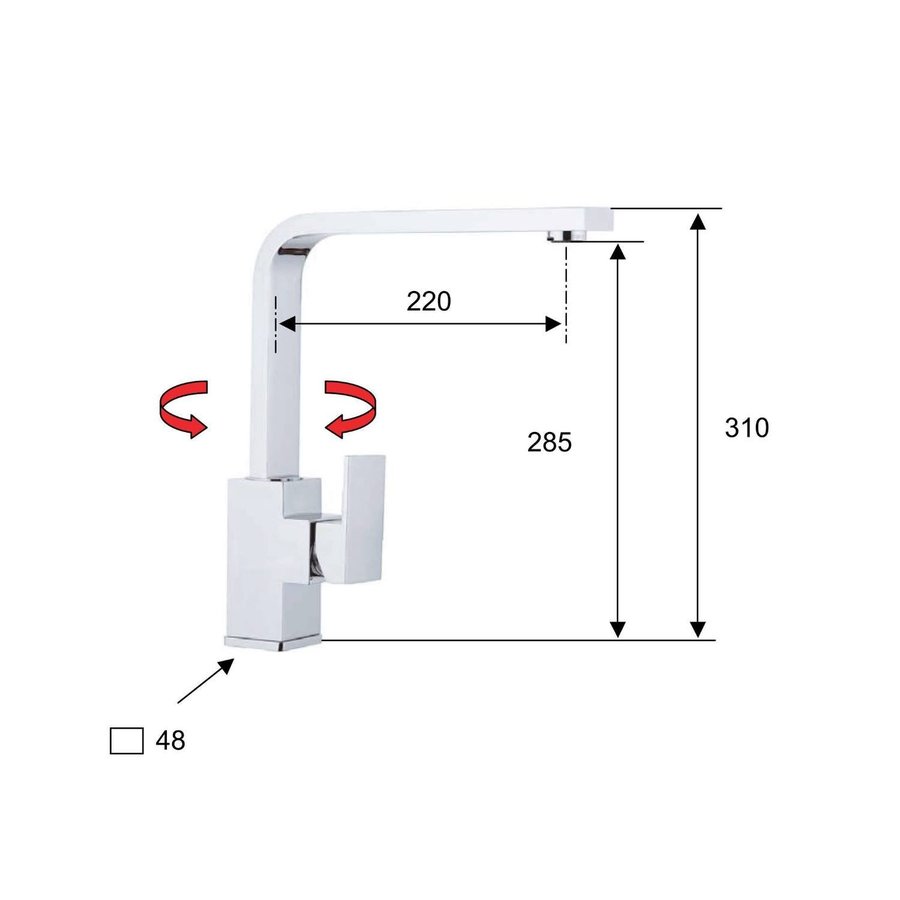 Keukenmengkraan Sapho Latus 1-hendel Recht 31 cm Chroom