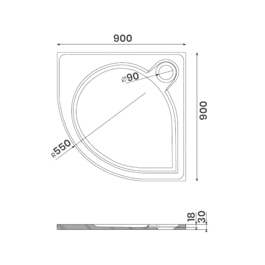 Douchebak Marmer Sapho Arca 90x90x3 cm Kwartrond Wit