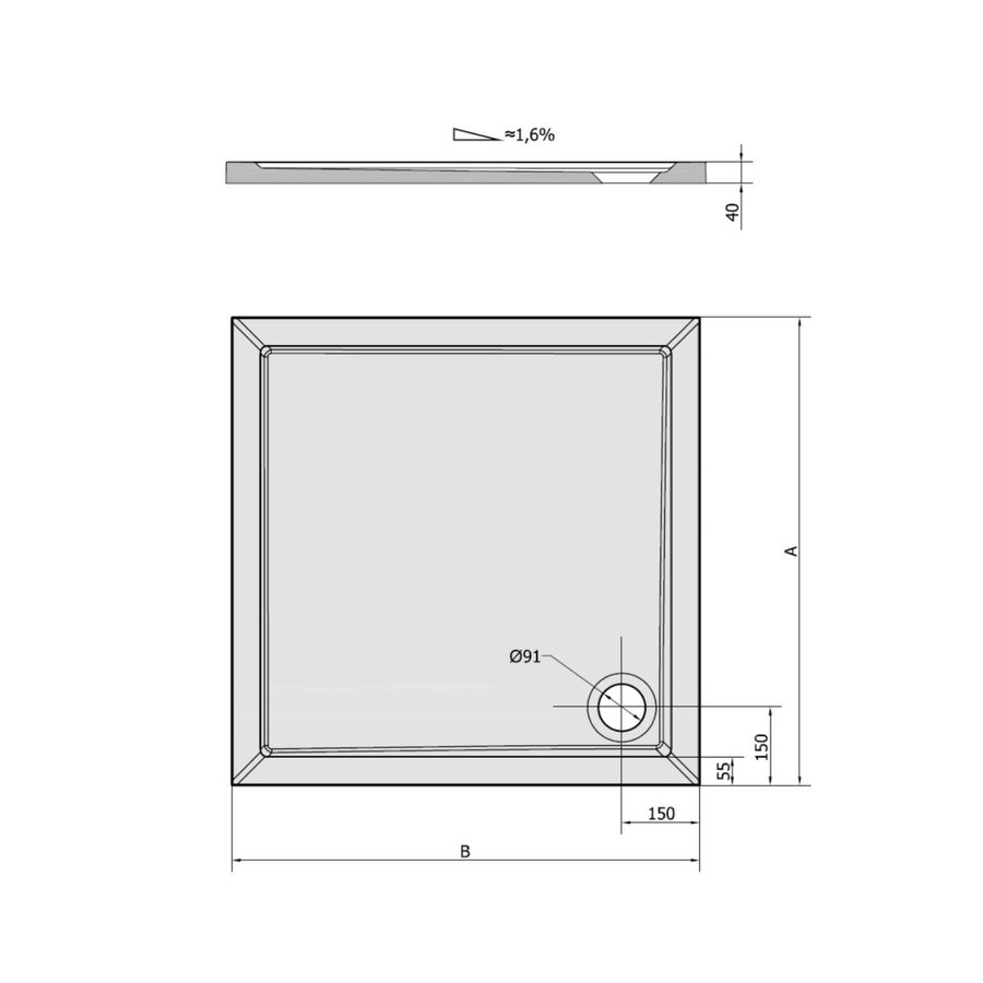 Douchebak Marmer Sapho Aura 90x90x4 cm Vierkant Wit