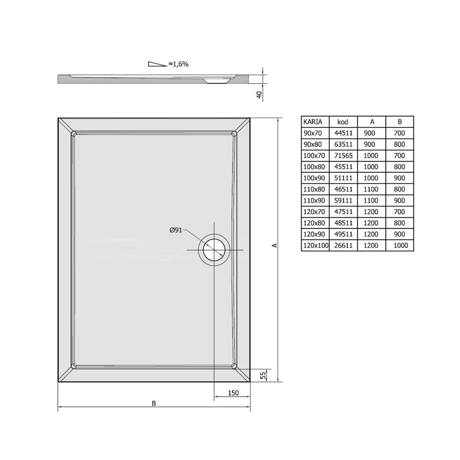 Douchebak Marmer Sapho Karia 120x100x4 cm Rechthoek Wit