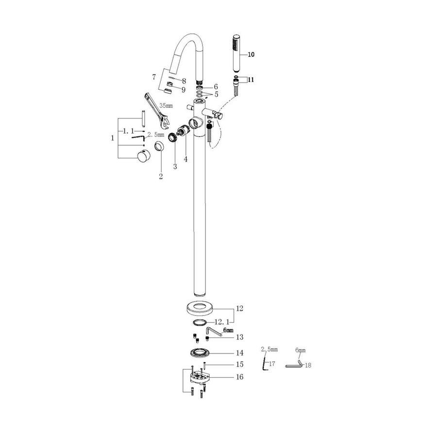 Badkraan Vrijstaand Wiesbaden Caral Mengkraan Compleet Geborsteld Messing