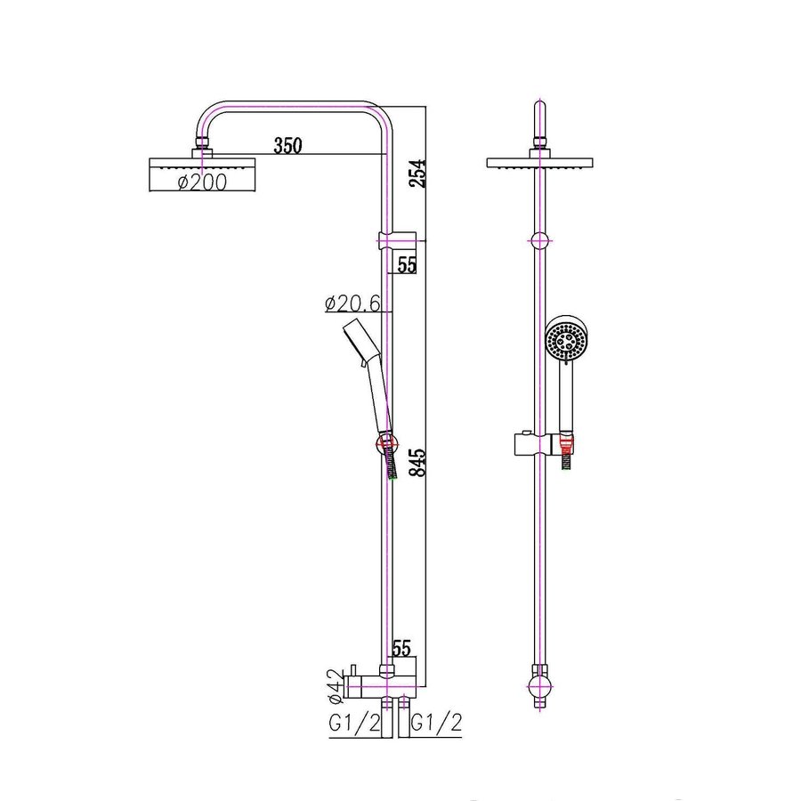 Regendouche Opbouwset Sapho Chroom (excl. douchekraan)