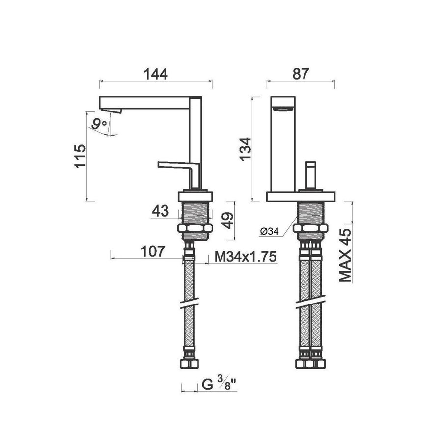 Wastafelmengkraan Inbouw Sapho Soliter 1-hendel Uitloop Recht 13.4 cm Chroom