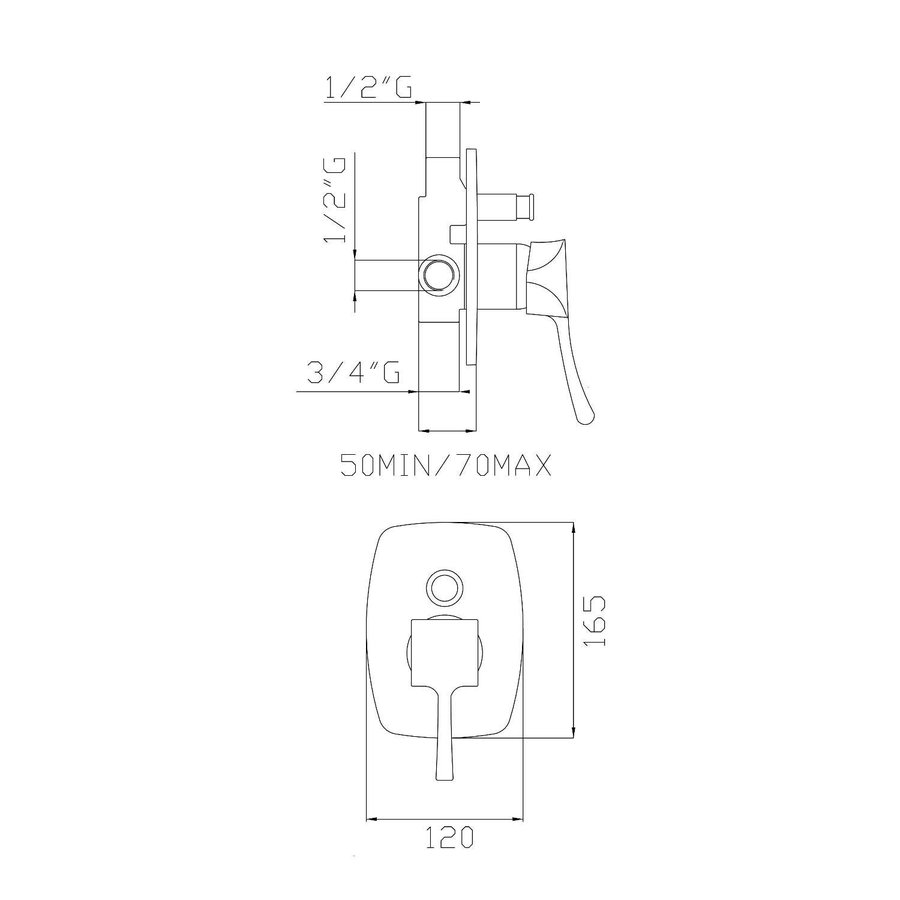 Douchekraan Inbouw Sapho Chic Mengkraan Afbouwdeel 2-weg Chroom (incl. inbouwdeel)