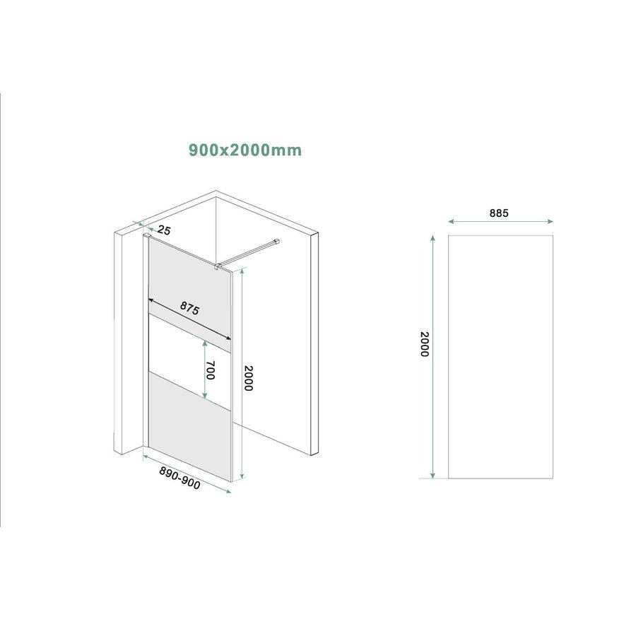 Inloopdouche Wiesbaden Slim Rookglas met Middenband 90x200 8mm Nano Coating