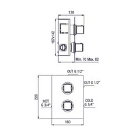 Douchekraan Inbouw Sapho Dimy Thermostatisch Afbouwdeel 2-weg Chroom (incl. inbouwdeel)