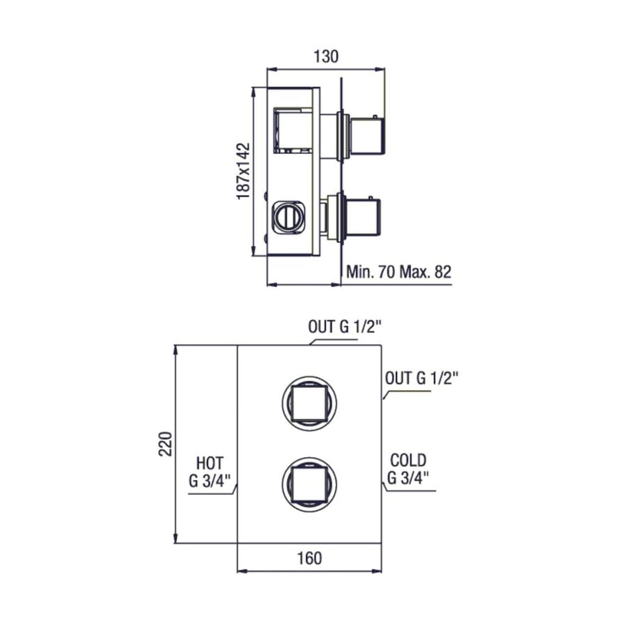 Douchekraan Inbouw Sapho Dimy Thermostatisch Afbouwdeel 2-weg Chroom (incl. inbouwdeel)