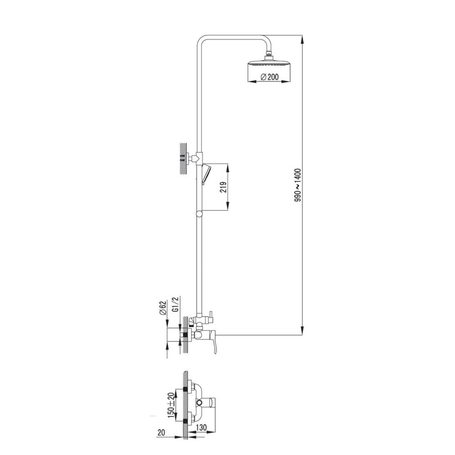 Regendouche Opbouwset Sapho Luka Chroom (incl. douchemengkraan)