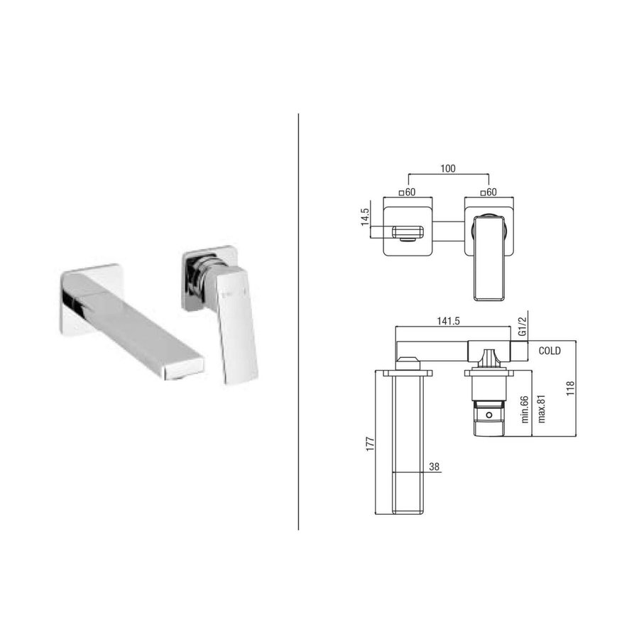Wastafelmengkraan Inbouw Sapho Notos 1-hendel Uitloop Recht 17.7 cm Chroom