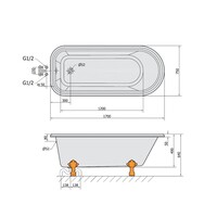 Vrijstaand Bad Sapho Foxtrot 170x75x49 cm Wit met Leeuwenpoten Brons