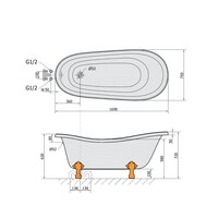 Vrijstaand Bad Sapho Retro 169x75x72 cm Wit met Leeuwenpoten