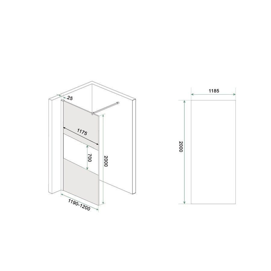 BWS Inloopdouche Pro Line Rookglas met Middenband 120x200 8mm Nano Coating