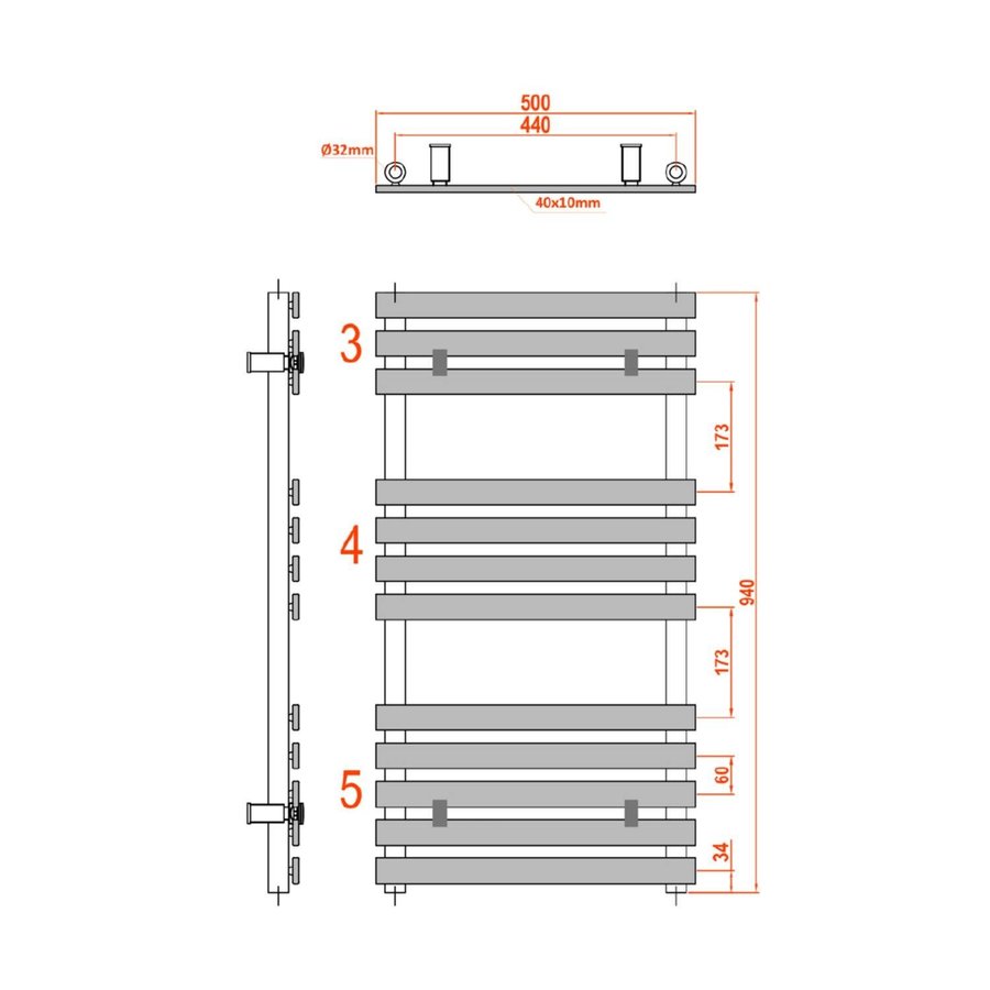 Handdoekradiator Sapho Jalousi Recht 50x94 cm 328W Wit