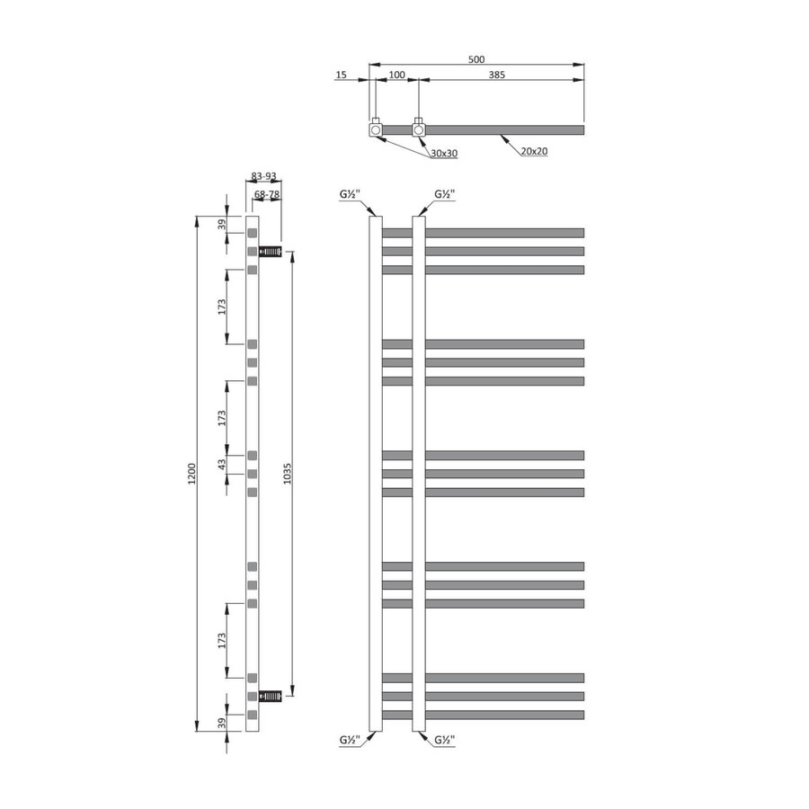 Handdoekradiator Sapho Magdalena Recht 50x120 cm 408W Chroom