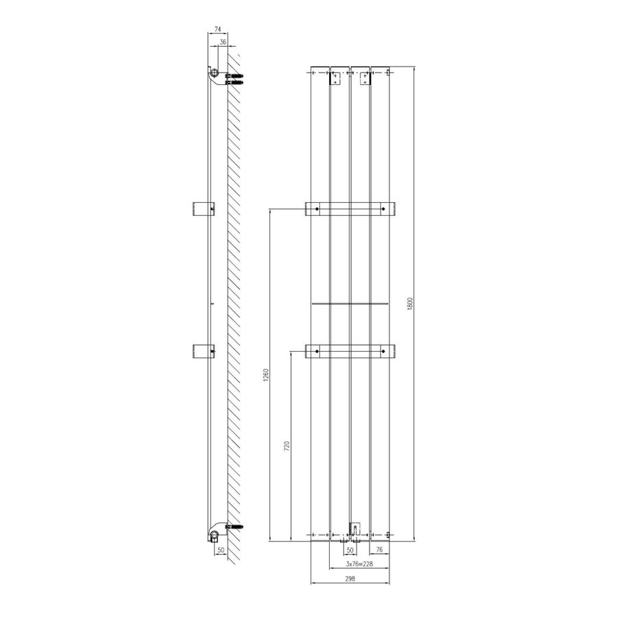 Designradiator Sapho Colonna Recht Middenaansluiting 29.8x180 cm 614W Zilver