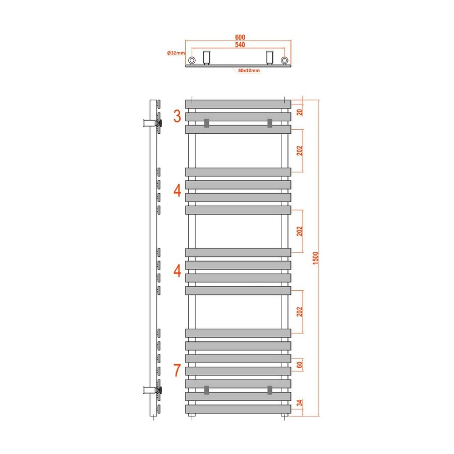 Handdoekradiator Sapho Jalousi Recht 60x150 cm 900W Wit