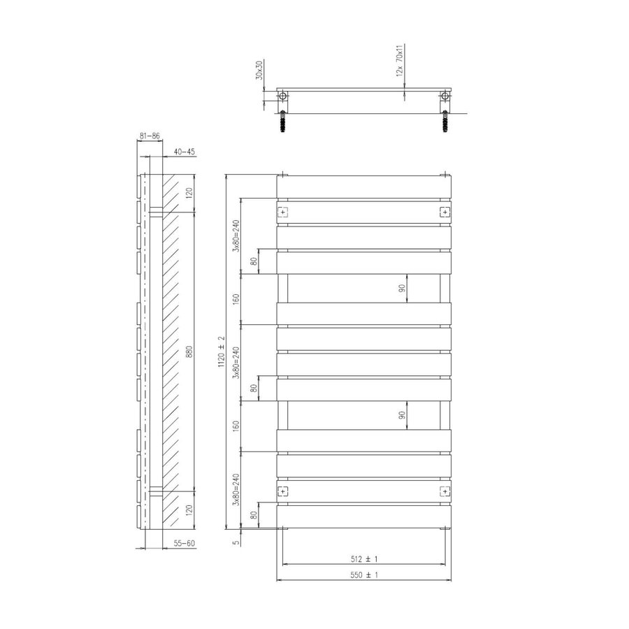 Designradiator Sapho Santina Recht 55x112 cm 598W Antraciet