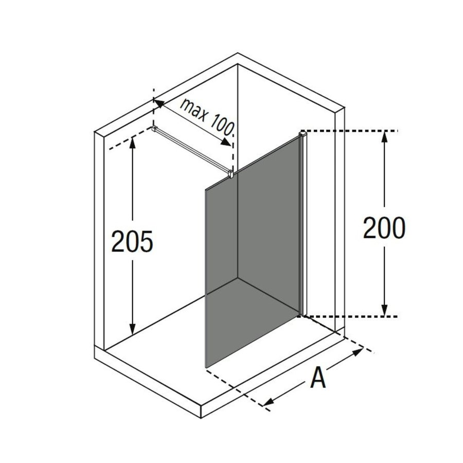 Inloopdouche Novellini Kuadra met Donkere Middenband 70x200 cm Mat Zwart Profiel