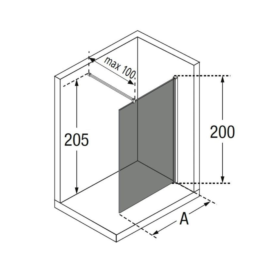 Inloopdouche Novellini Kuadra met Grijs Rookglas 100x200 cm Mat Zwart Profiel